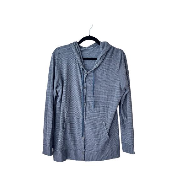 Eileen Fisher Linen Hoodie Striped Button Down Long Sleeve Lightweight - Picture 1 of 7